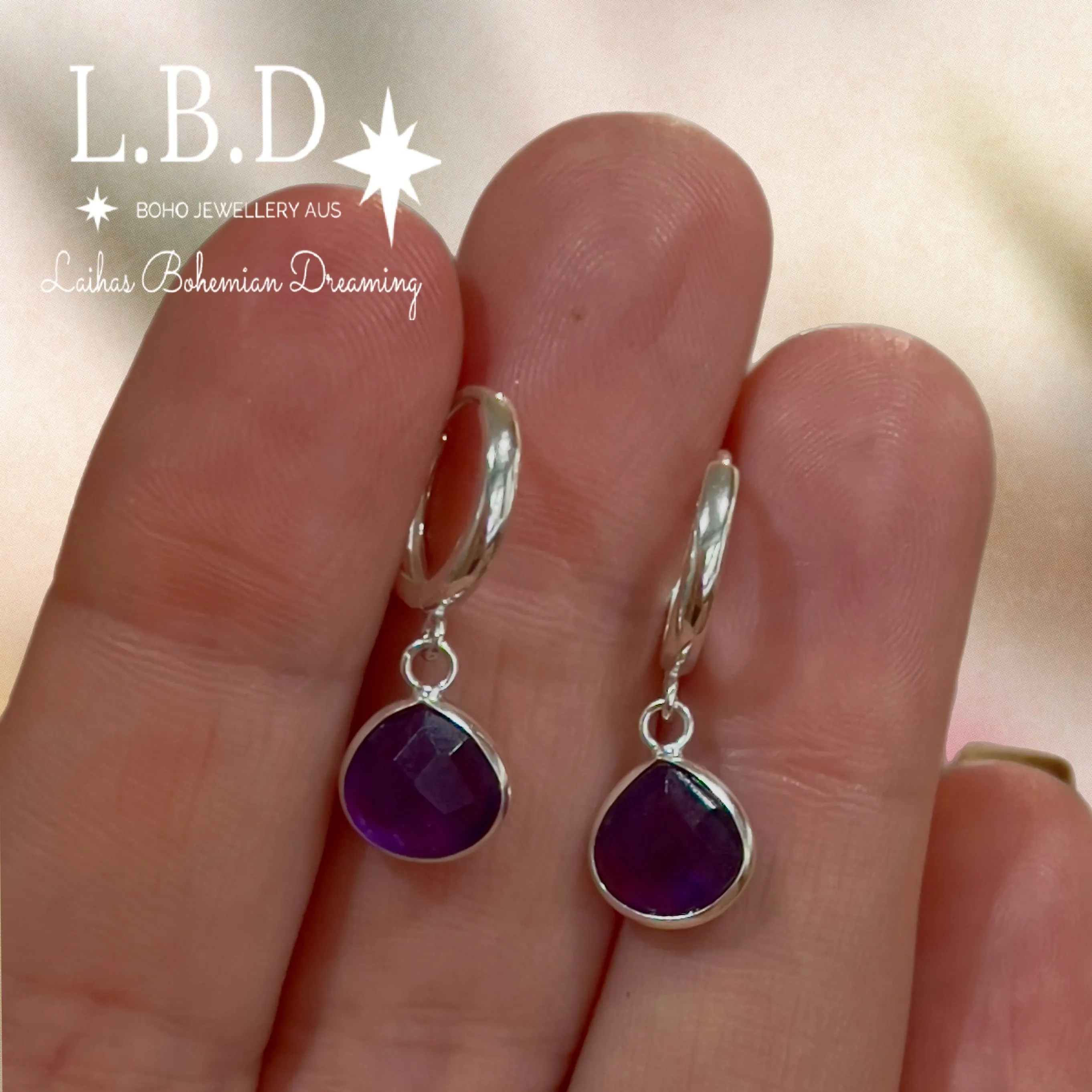 Laihas Raining Hearts Amethyst Hoop Earrings