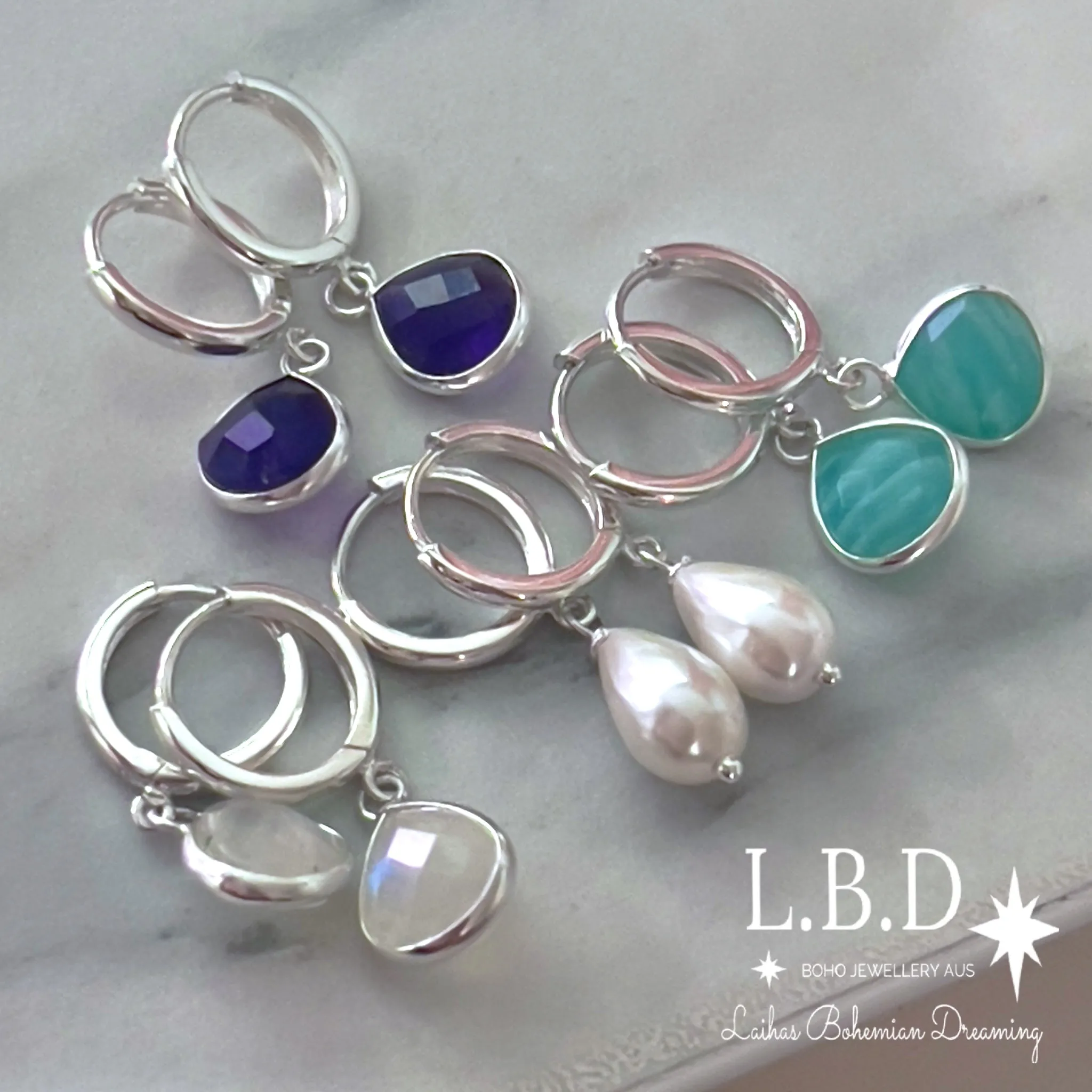 Laihas Raining Hearts Amethyst Hoop Earrings