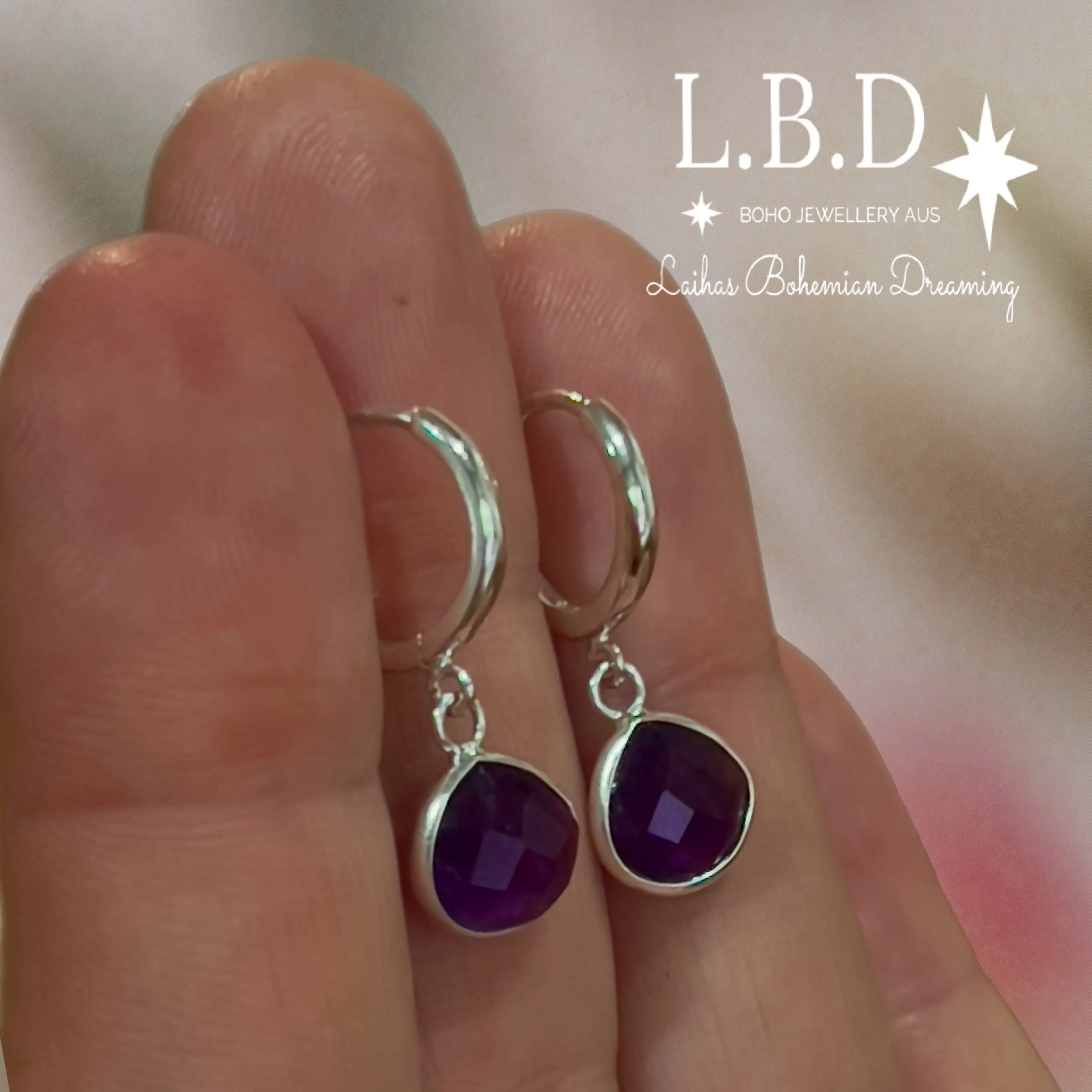 Laihas Raining Hearts Amethyst Hoop Earrings