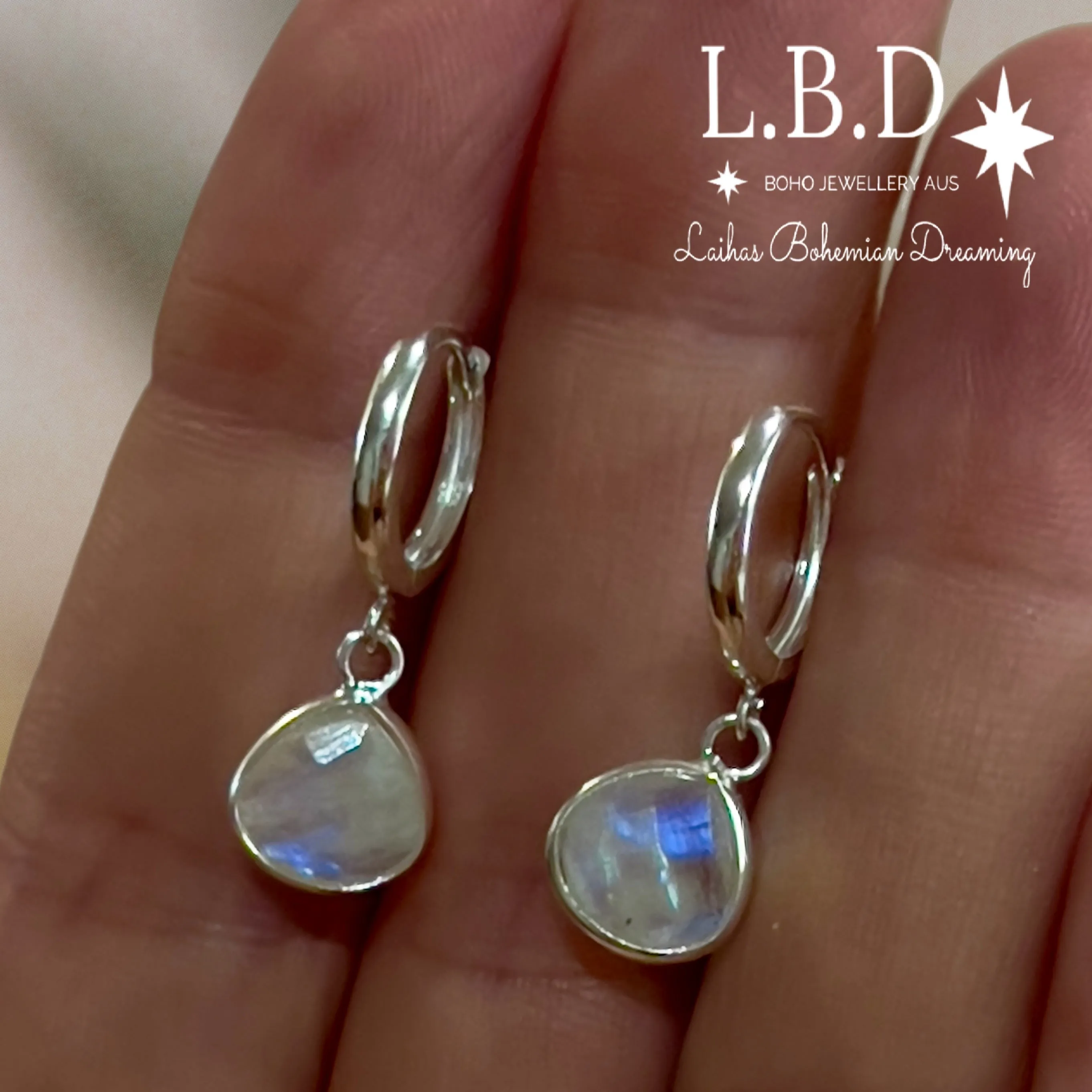 Laihas Raining Hearts Moonstone Hoop Earrings