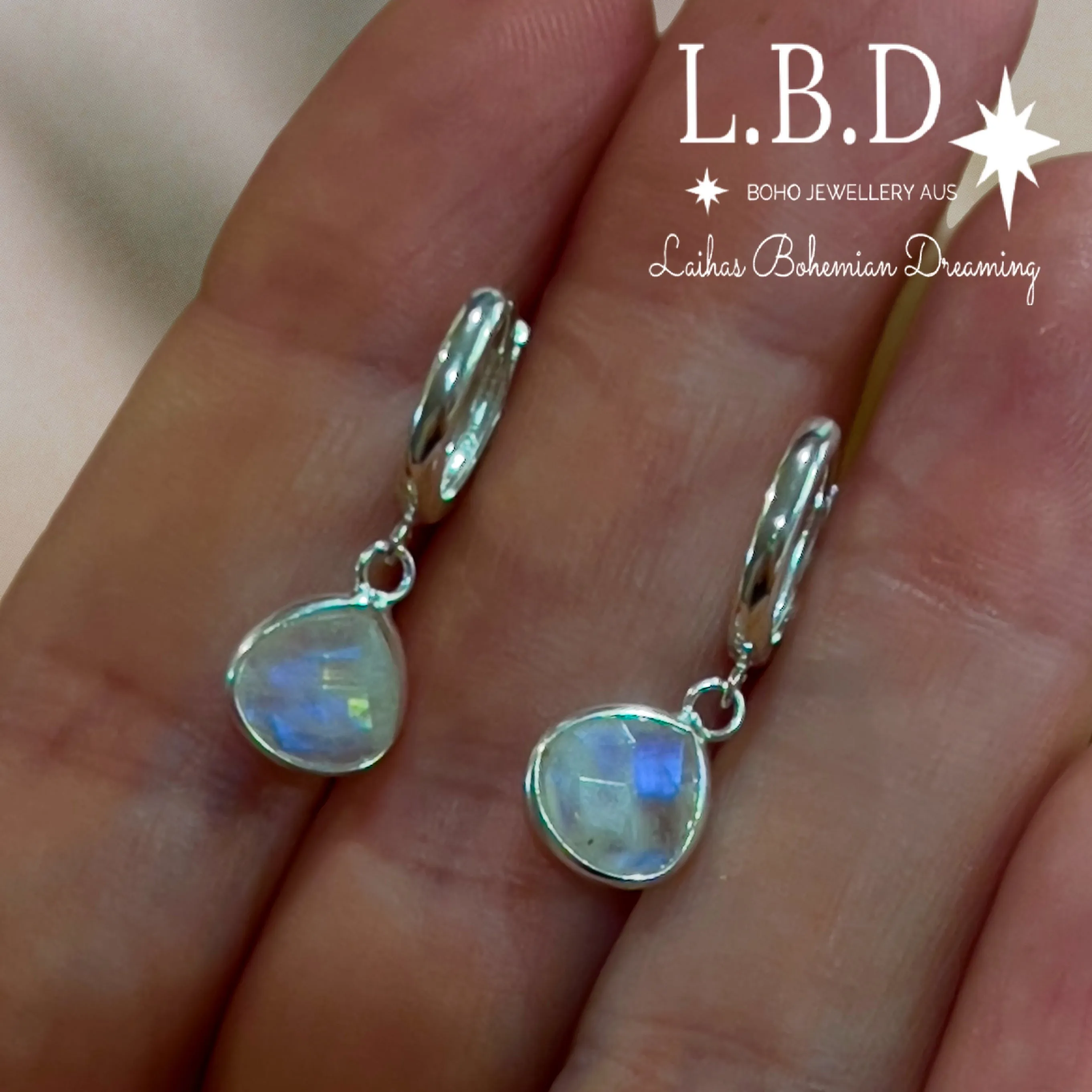 Laihas Raining Hearts Moonstone Hoop Earrings