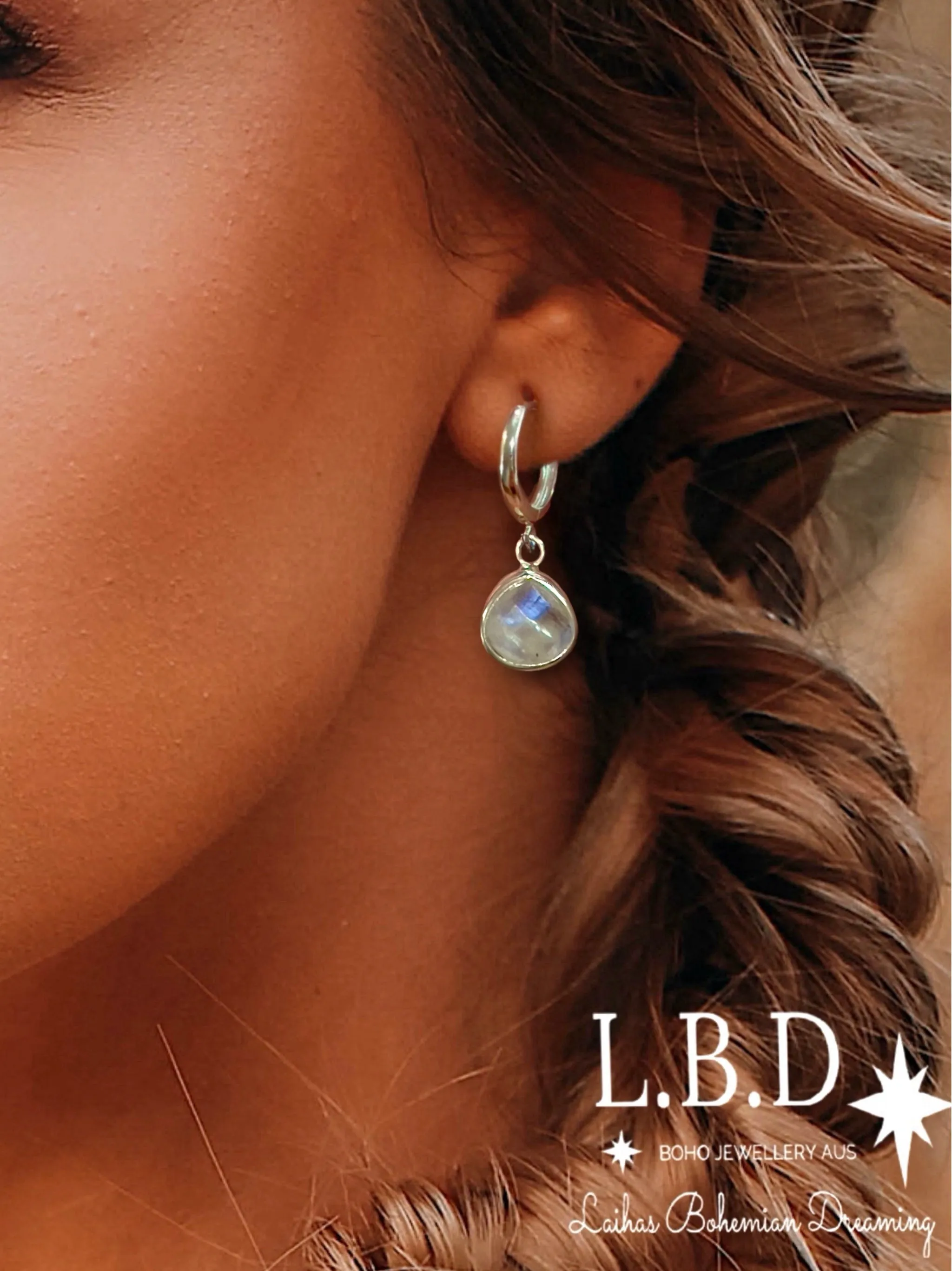 Laihas Raining Hearts Moonstone Hoop Earrings