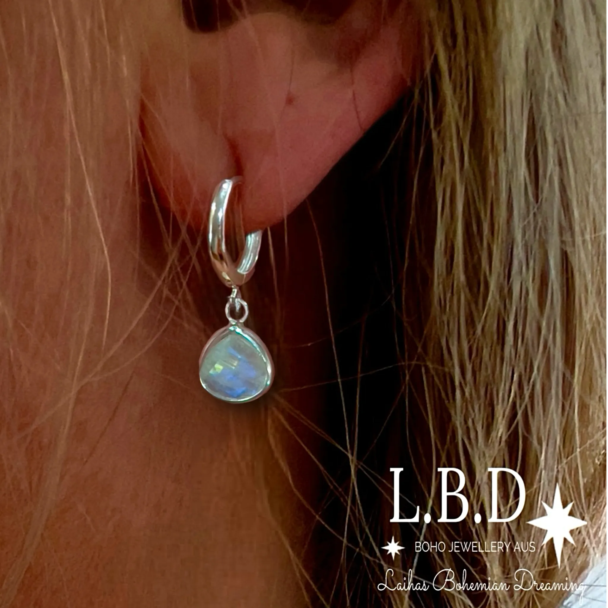 Laihas Raining Hearts Moonstone Hoop Earrings