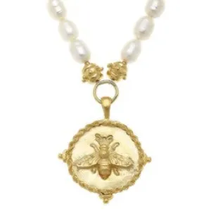 Large Bee Intaglio Pearl Necklace