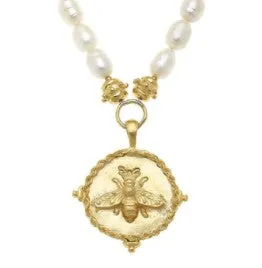 Large Bee Intaglio Pearl Necklace