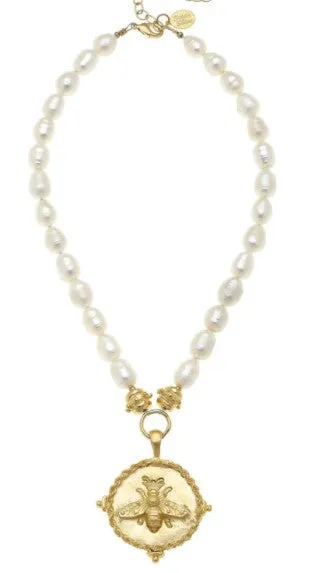 Large Bee Intaglio Pearl Necklace