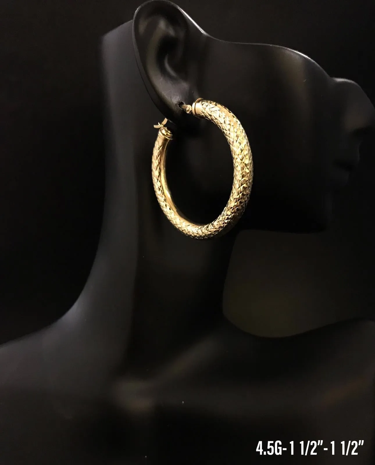 Large textured hoop earrings 10K solid gold