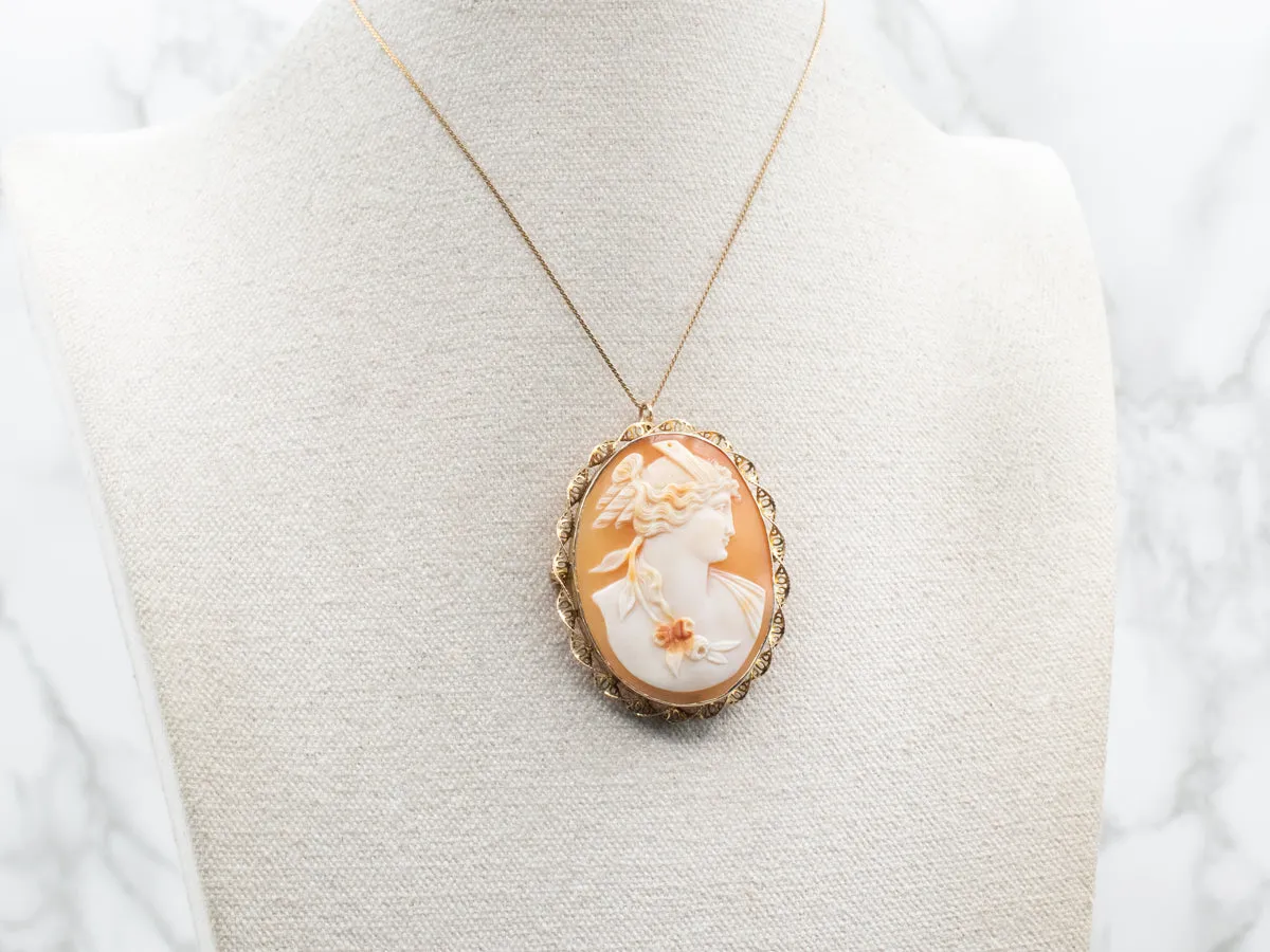 Large Vintage Twisted Frame Cameo Brooch or Pendant