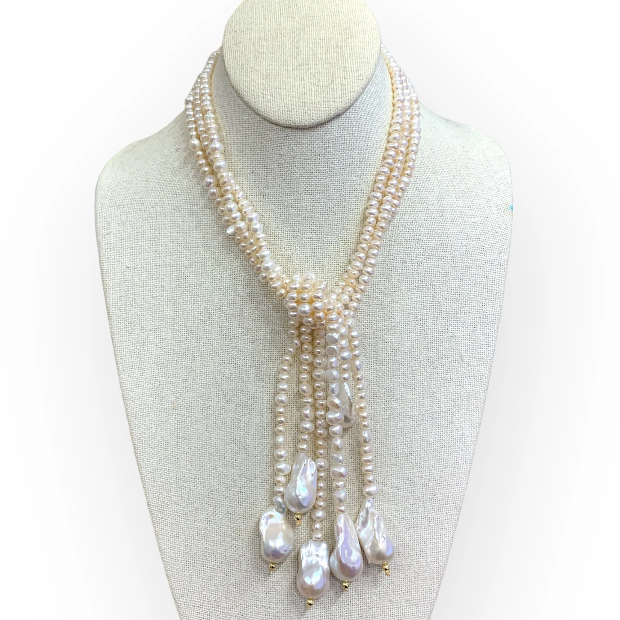 Lariat Bundle Necklace | Small Freshwater Pearls w/ Large Baroque Pearls