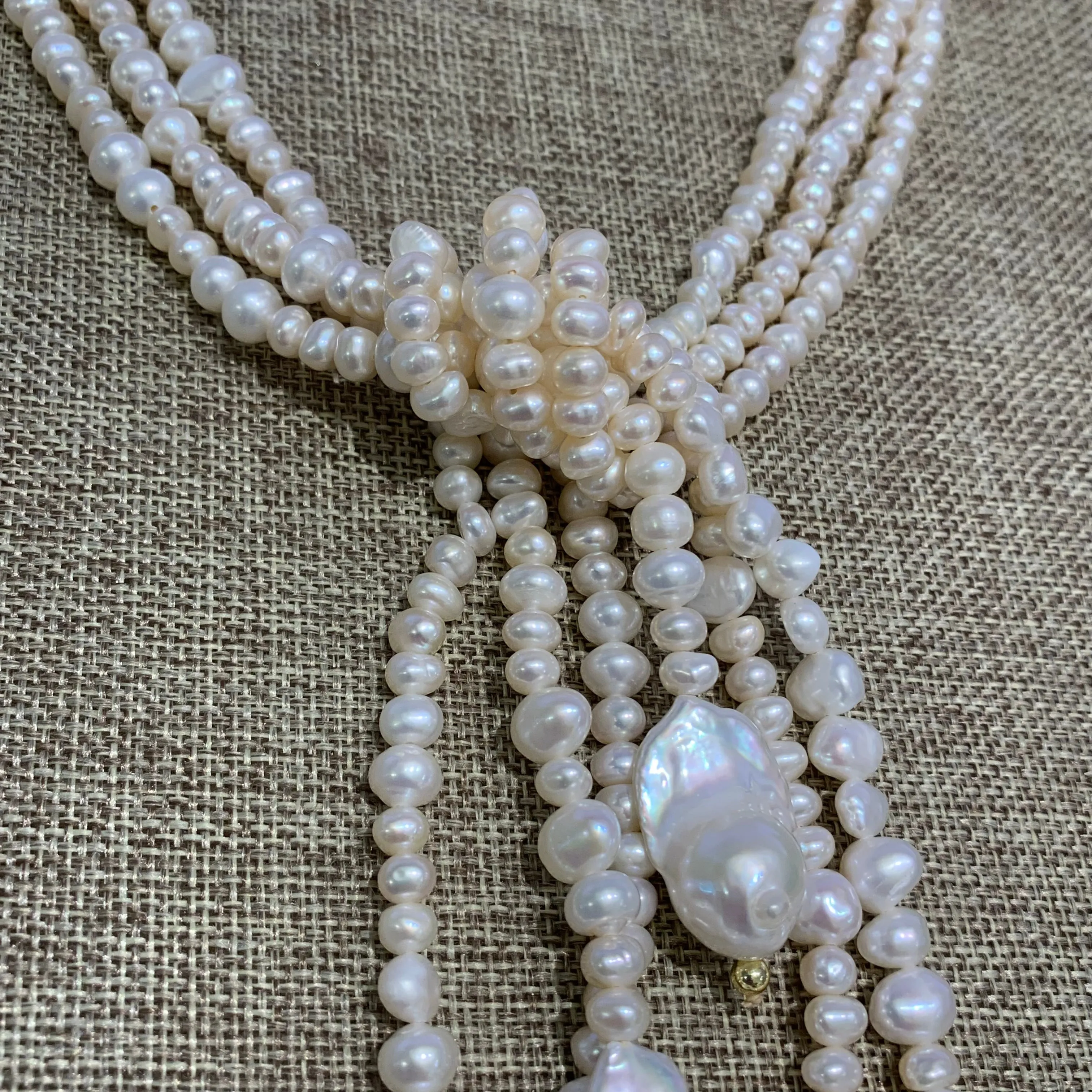 Lariat Bundle Necklace | Small Freshwater Pearls w/ Large Baroque Pearls