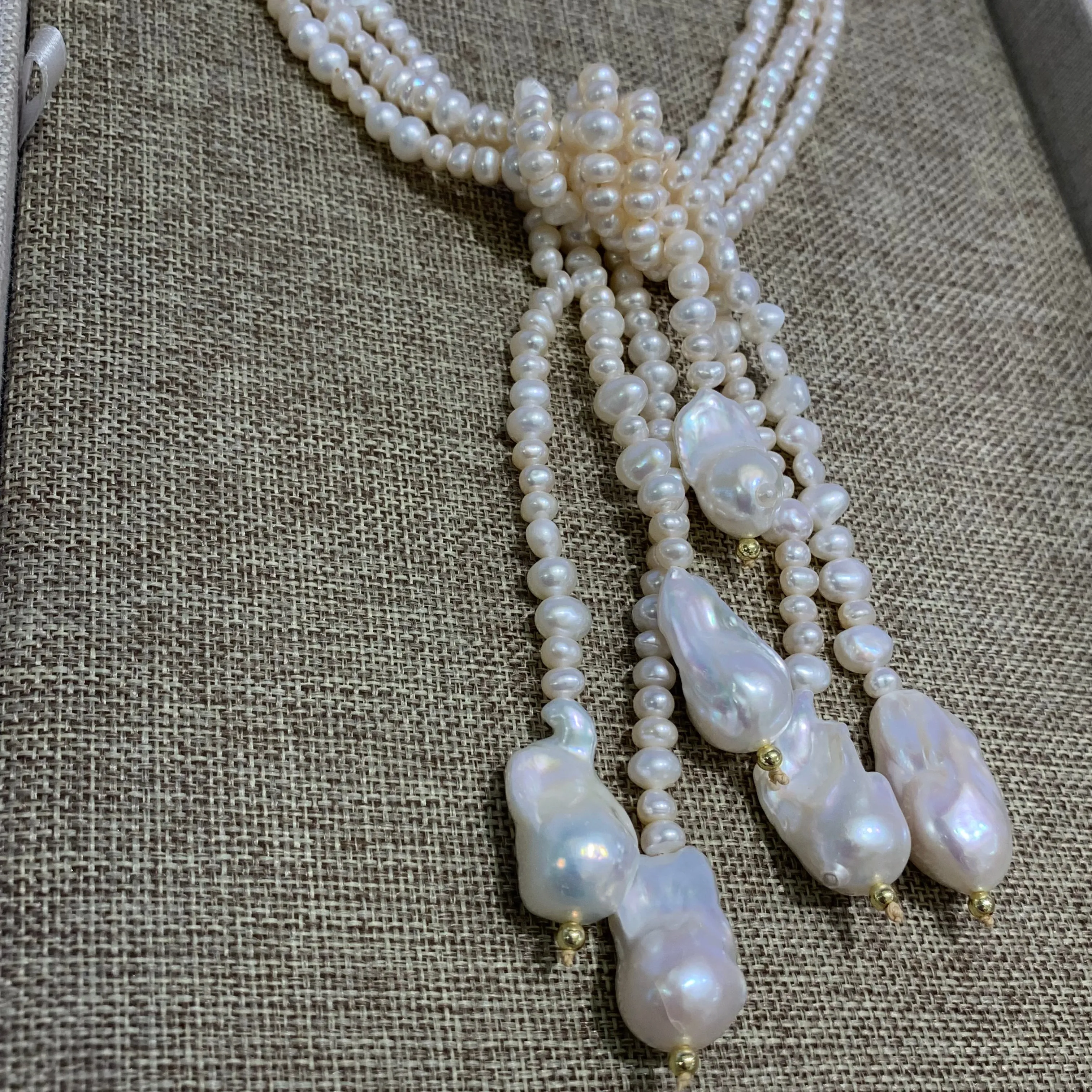 Lariat Bundle Necklace | Small Freshwater Pearls w/ Large Baroque Pearls