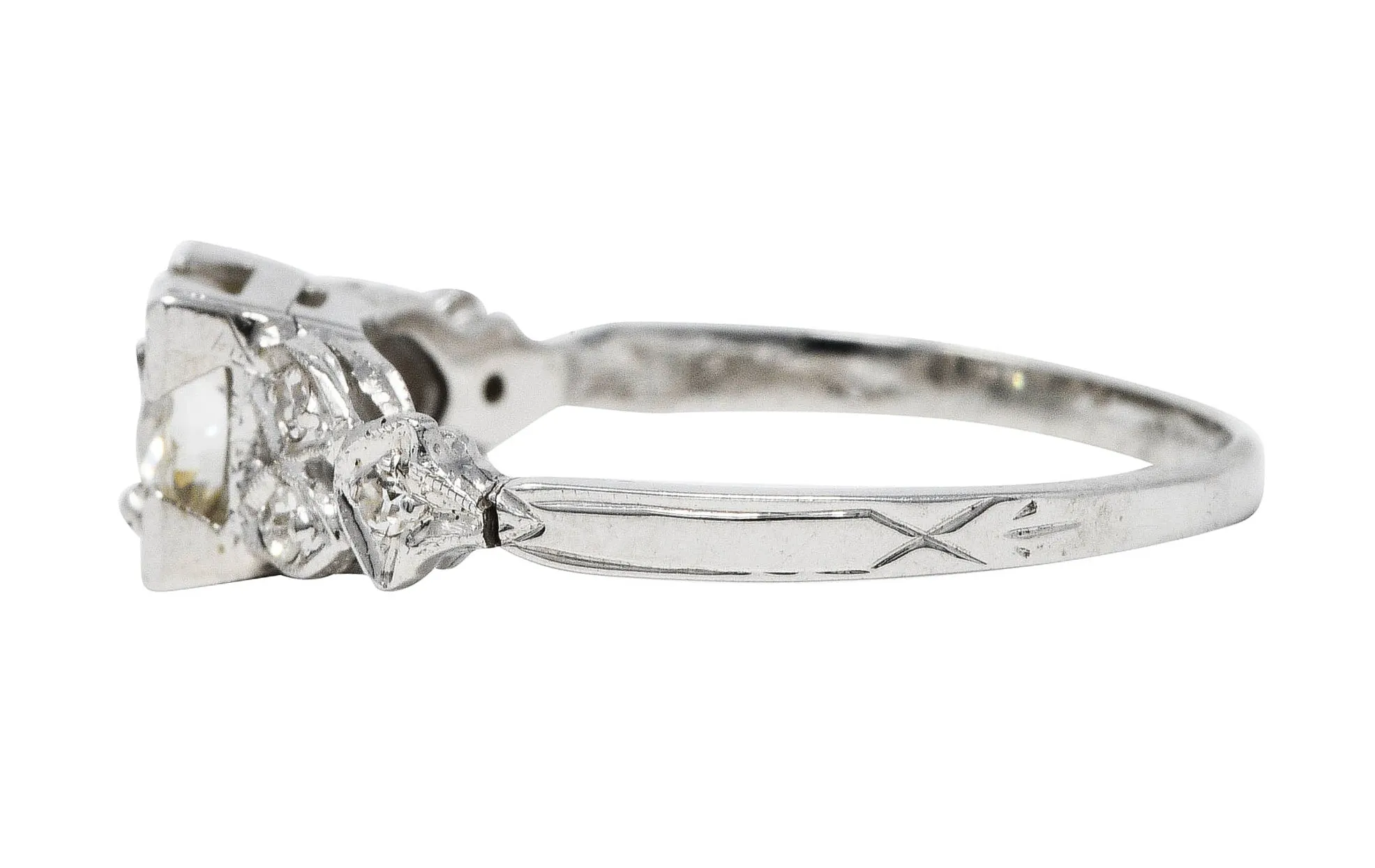 Late Art Deco 0.60 CTW Diamond 18 Karat White Gold Geometric Engagement Ring
