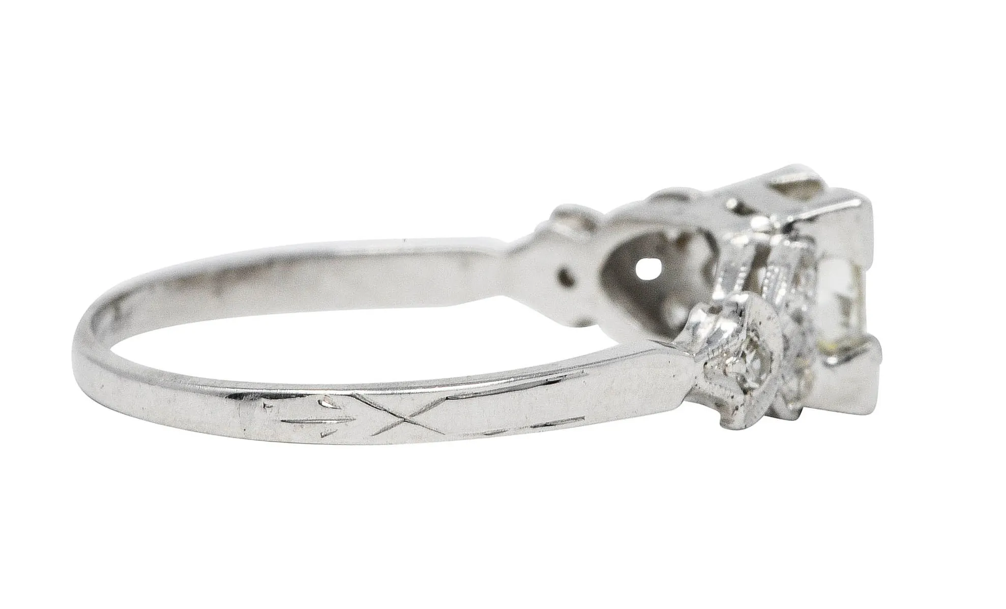 Late Art Deco 0.60 CTW Diamond 18 Karat White Gold Geometric Engagement Ring
