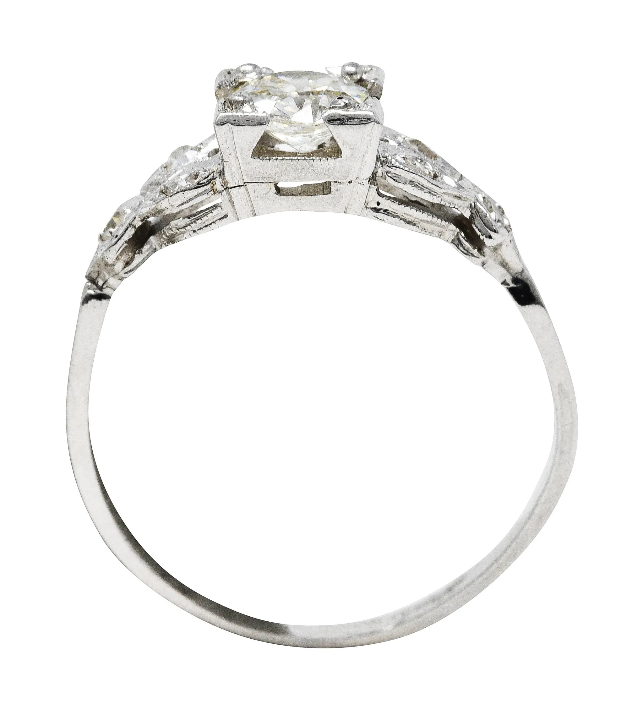 Late Art Deco 0.60 CTW Diamond 18 Karat White Gold Geometric Engagement Ring