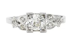 Late Art Deco 0.60 CTW Diamond 18 Karat White Gold Geometric Engagement Ring