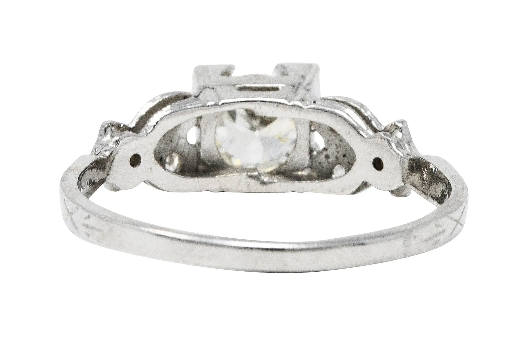 Late Art Deco 0.60 CTW Diamond 18 Karat White Gold Geometric Engagement Ring
