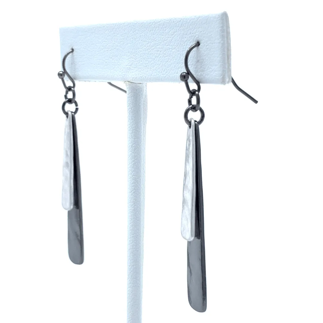 Layered Black & Silver Tapered Dangle Earrings