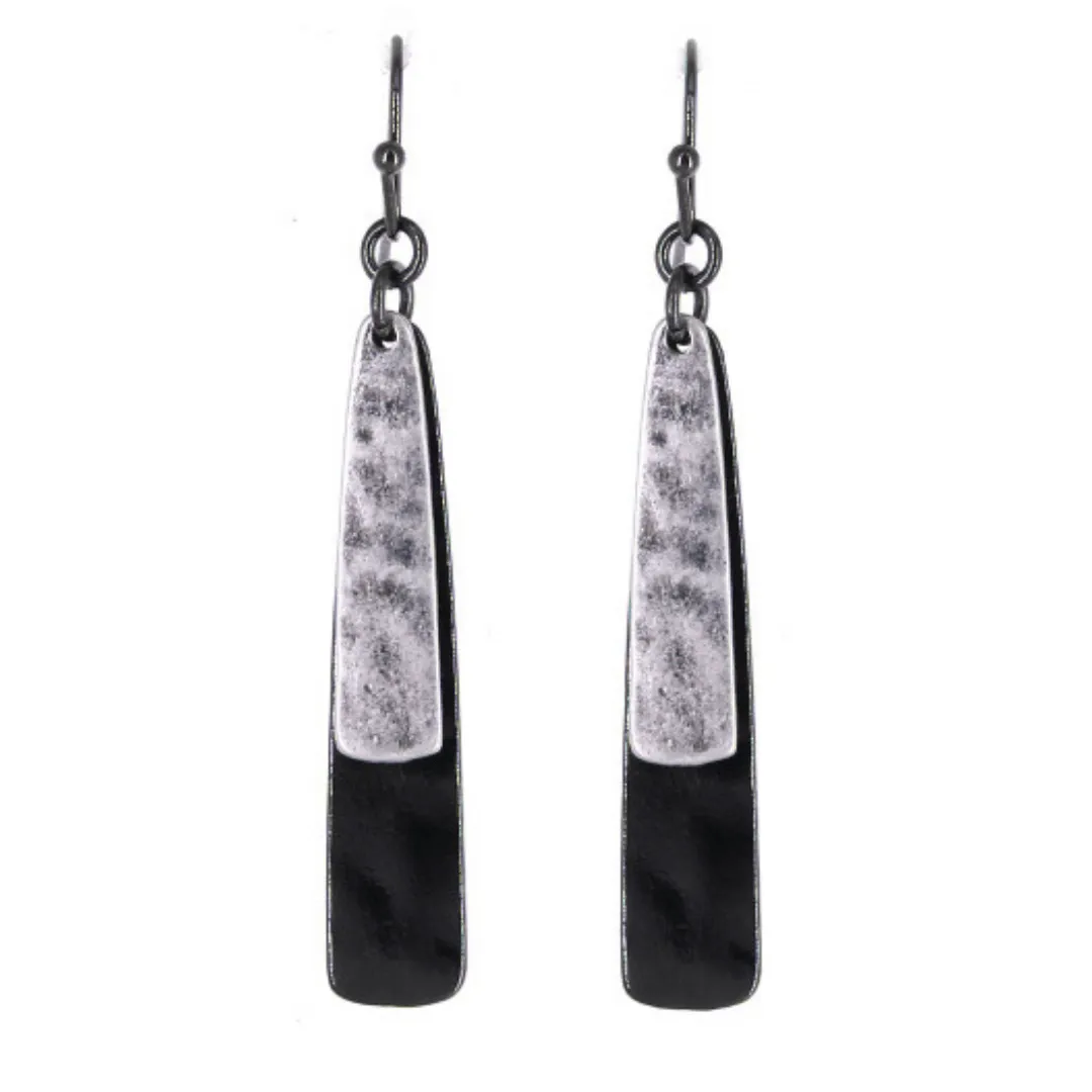 Layered Black & Silver Tapered Dangle Earrings