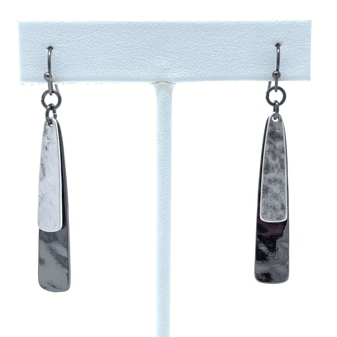 Layered Black & Silver Tapered Dangle Earrings