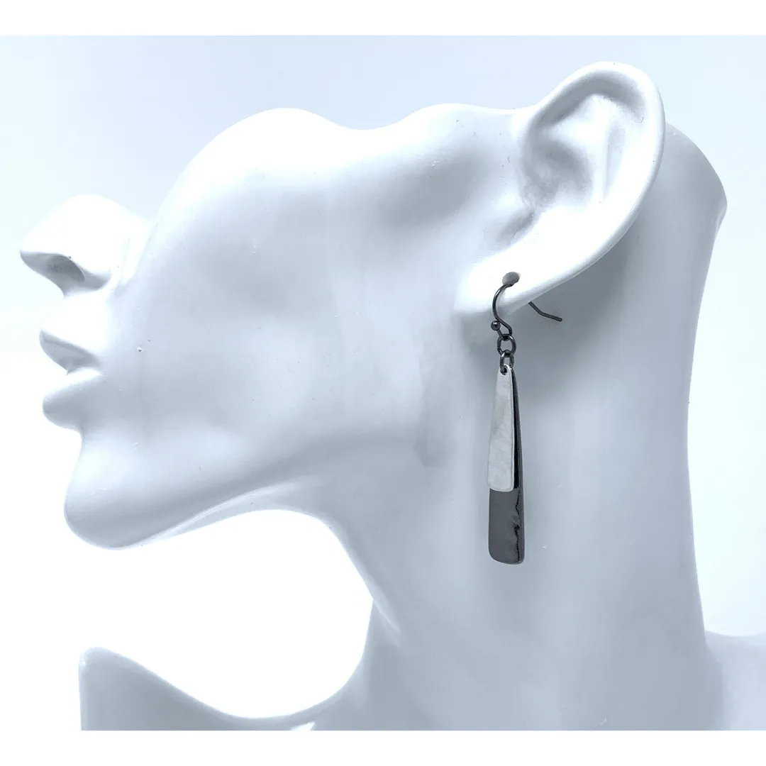 Layered Black & Silver Tapered Dangle Earrings