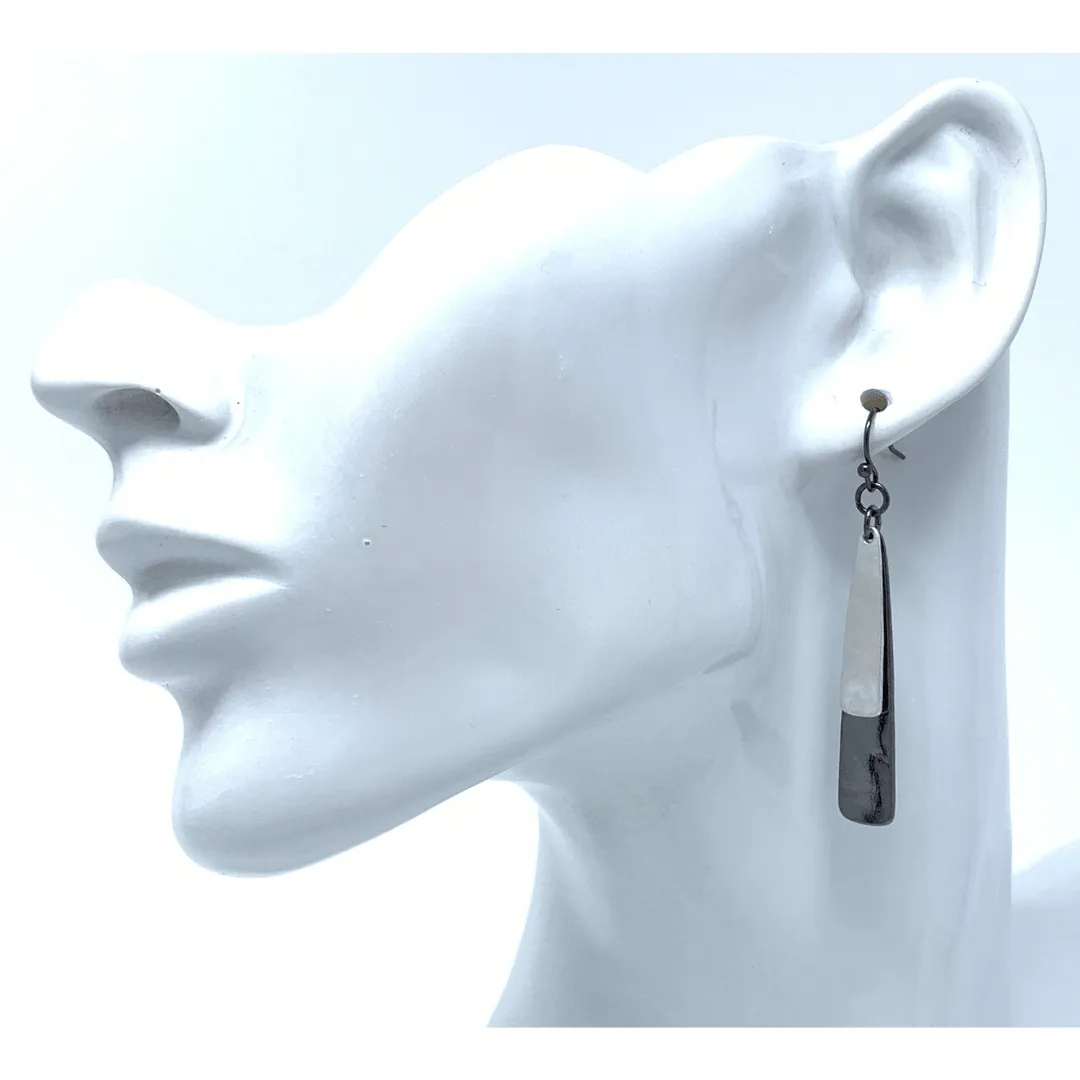 Layered Black & Silver Tapered Dangle Earrings