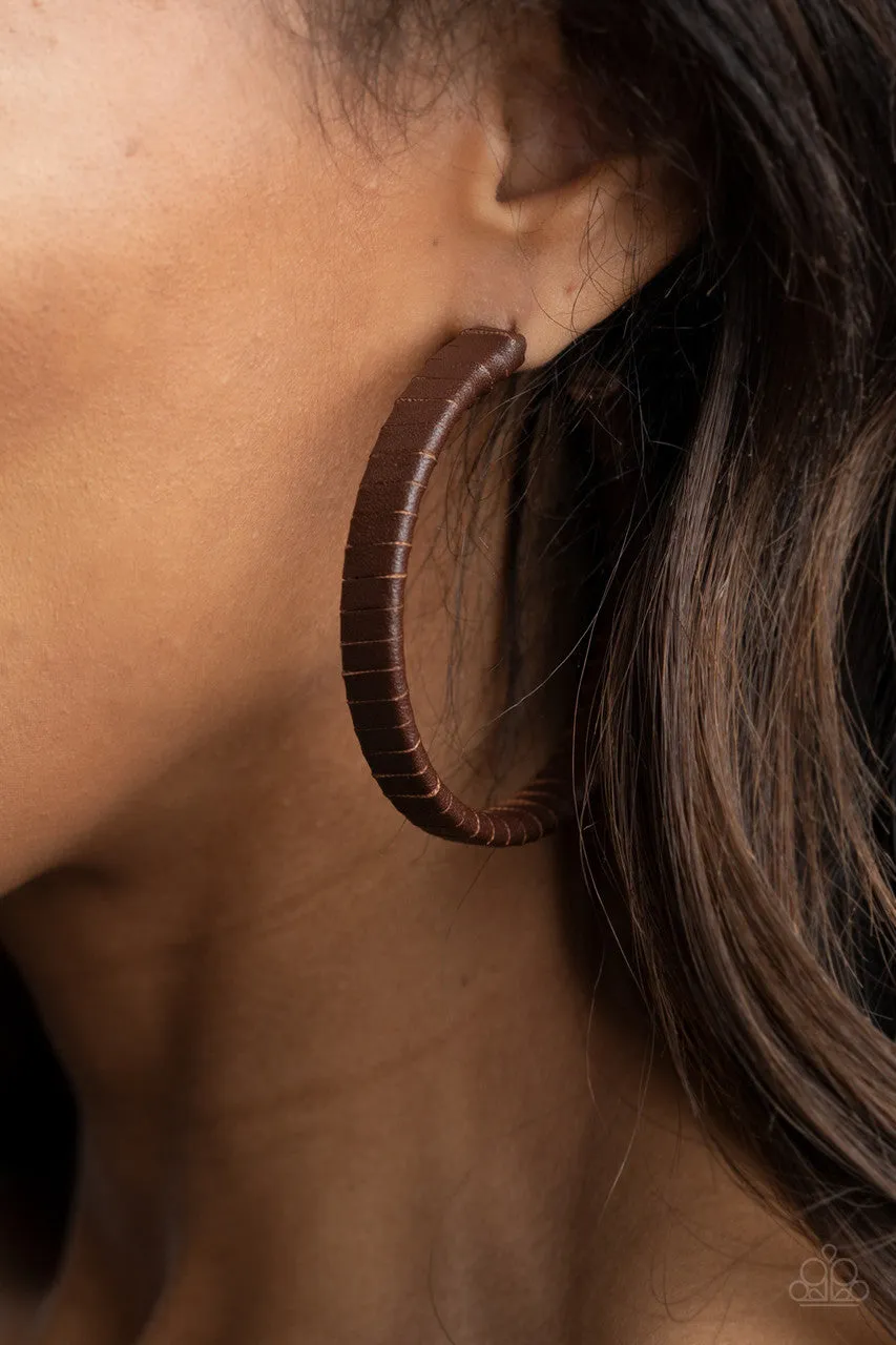 Leather-Clad Legend Brown Paparazzi Earrings