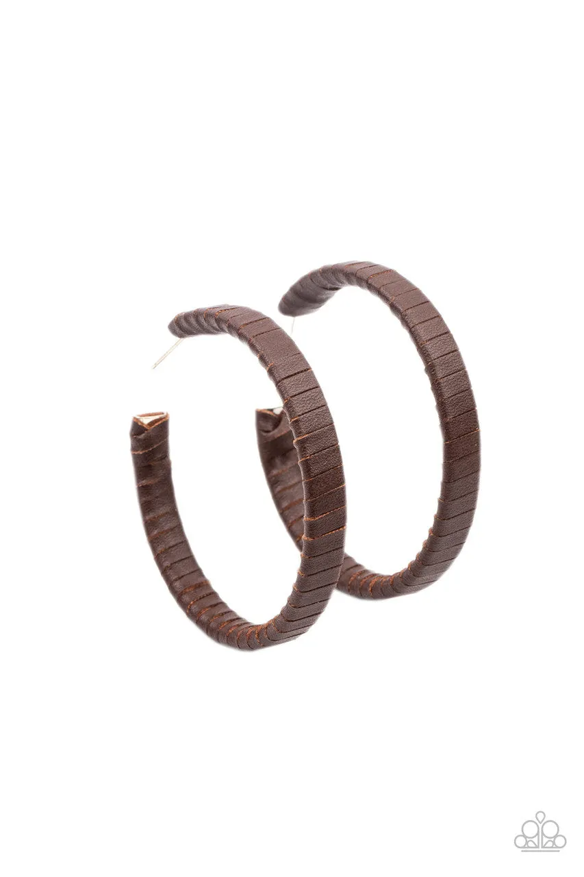 Leather-Clad Legend Brown Paparazzi Earrings