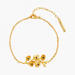 Les Nereides Flamboyant Orchid And Branch With Cut Crystal Heart Thin Bracelet