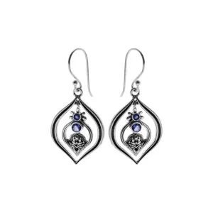 Lola open leaf earrings with suspended iolite pendant