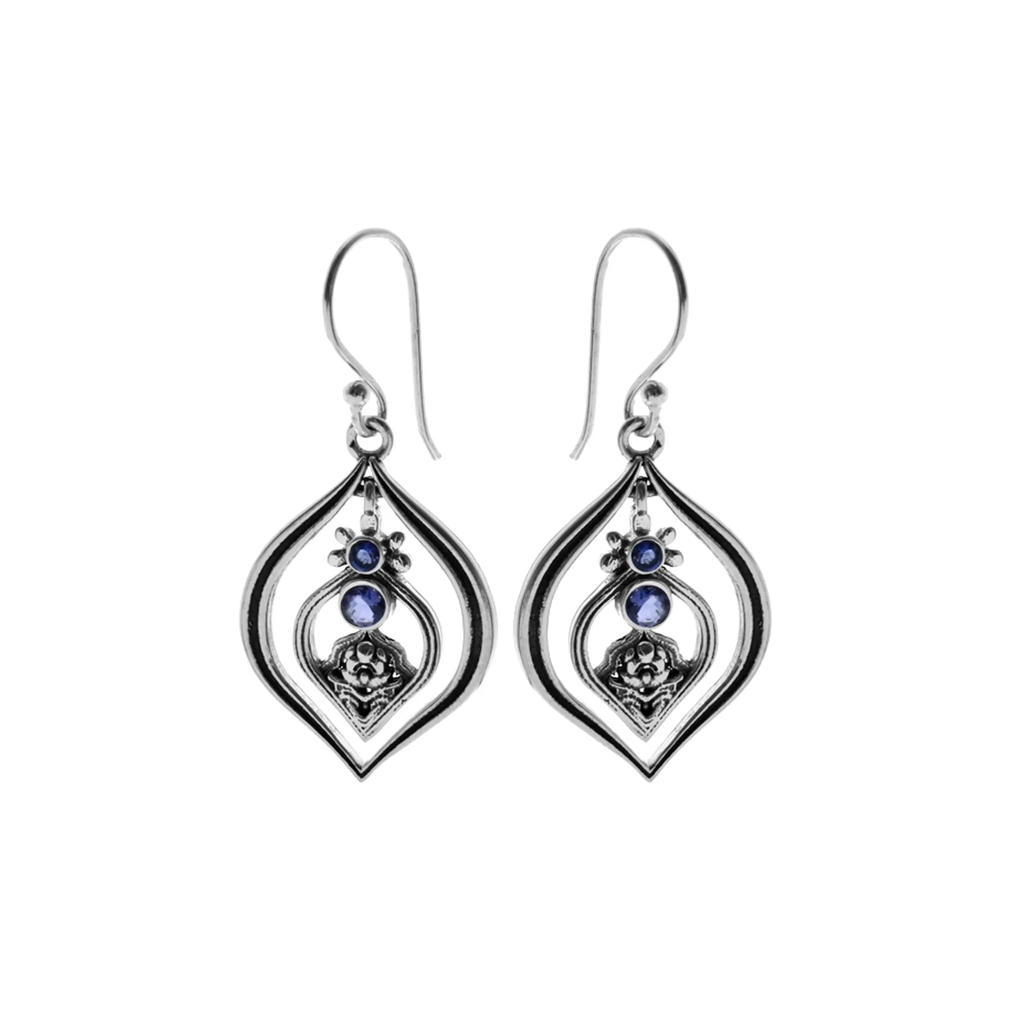 Lola open leaf earrings with suspended iolite pendant
