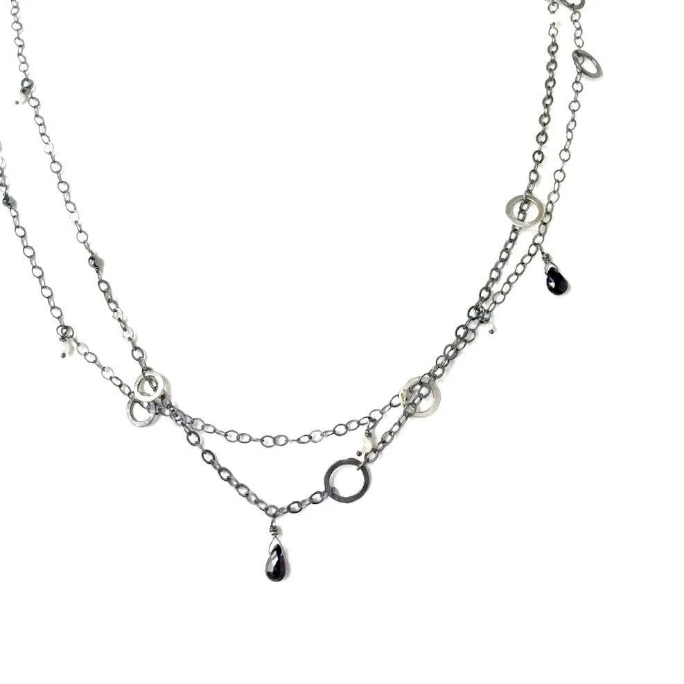 Long Cable Chain with Circles and Stones