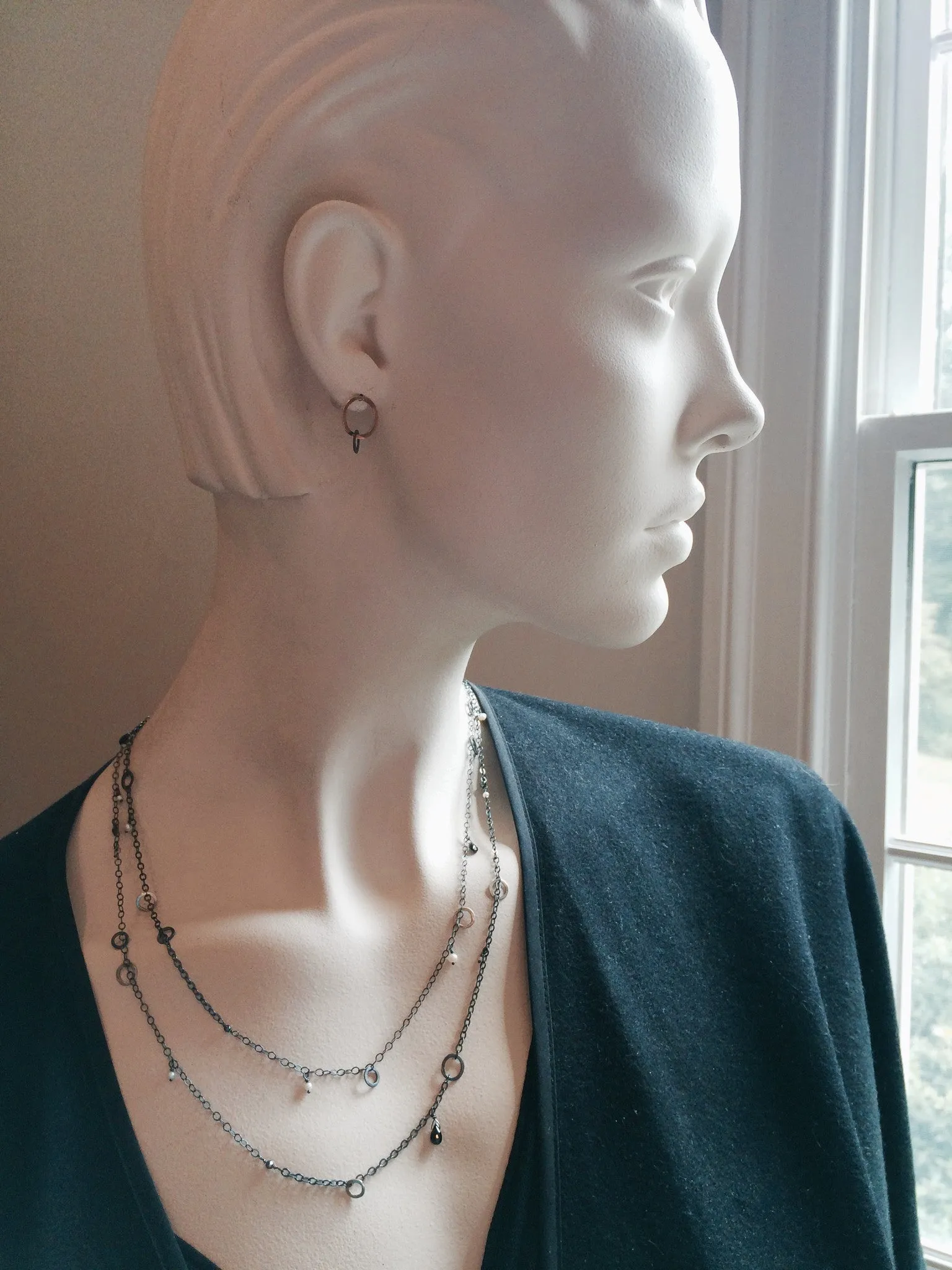 Long Cable Chain with Circles and Stones