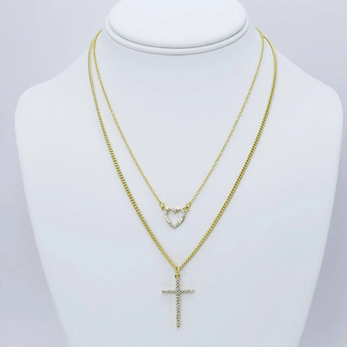 Love & cross layer necklace
