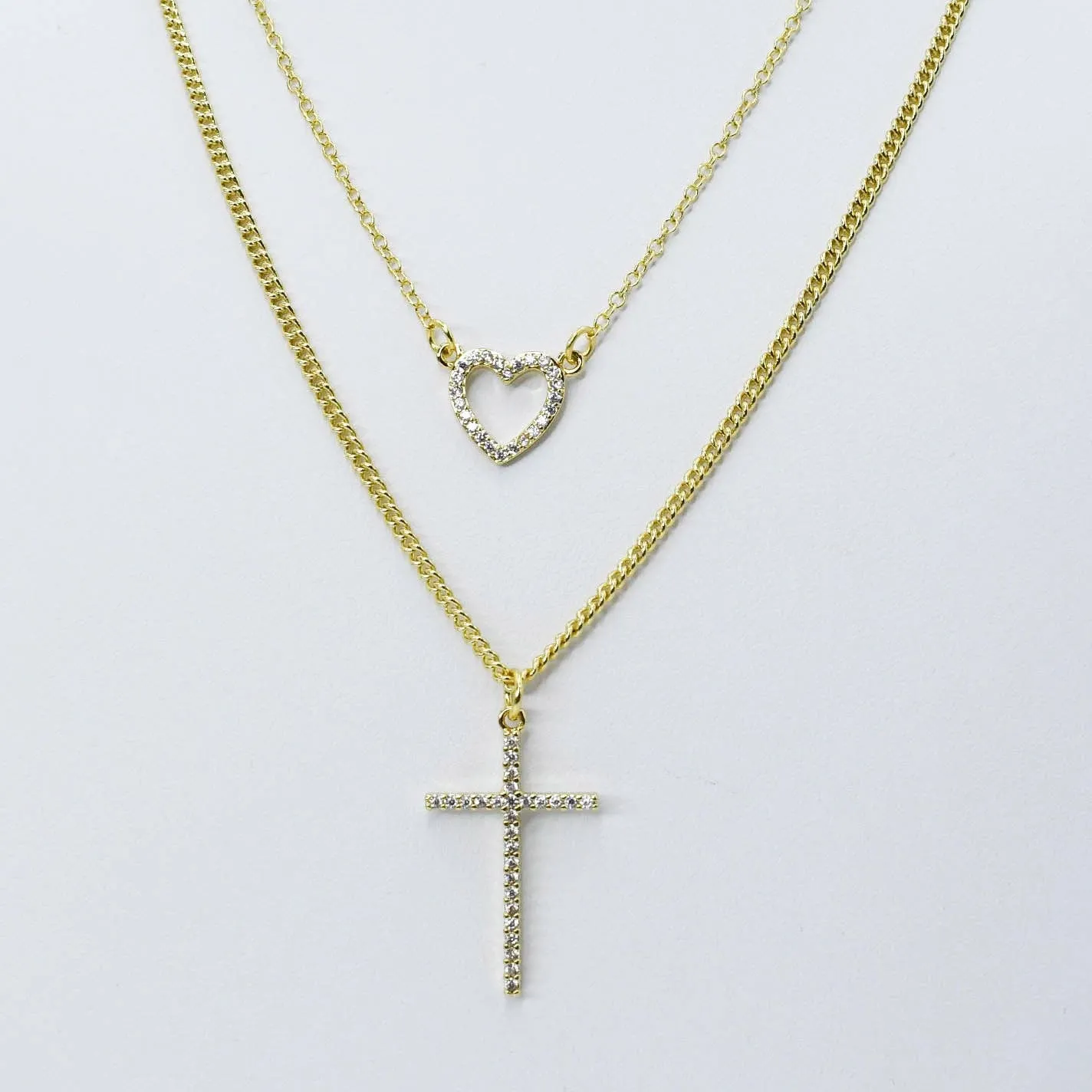 Love & cross layer necklace