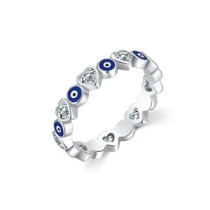 Lucky Turkish Blue Evil Eye Zircon Open Rings Enamel Love Heart Demon Eyes Finger Rings Party Jewelry
