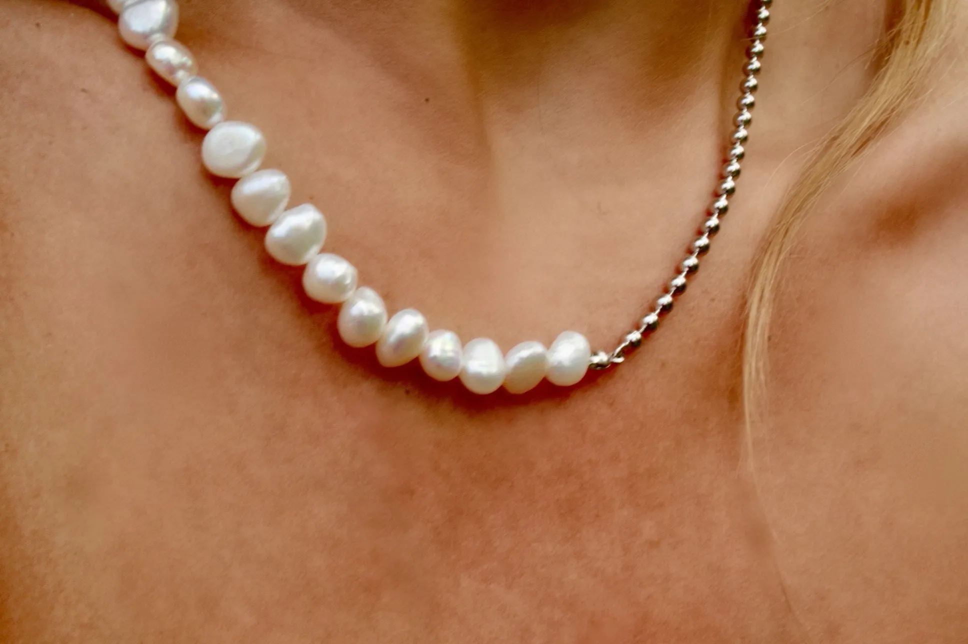 Luna Half Pearl Chain Necklace