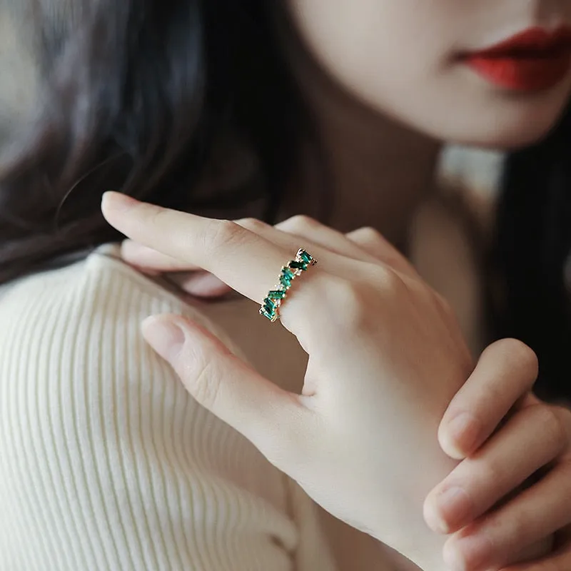 Luxury Green Crystal Irregular Gold Rings Woman Jewelry High Level Set Accessories Fashion Girls