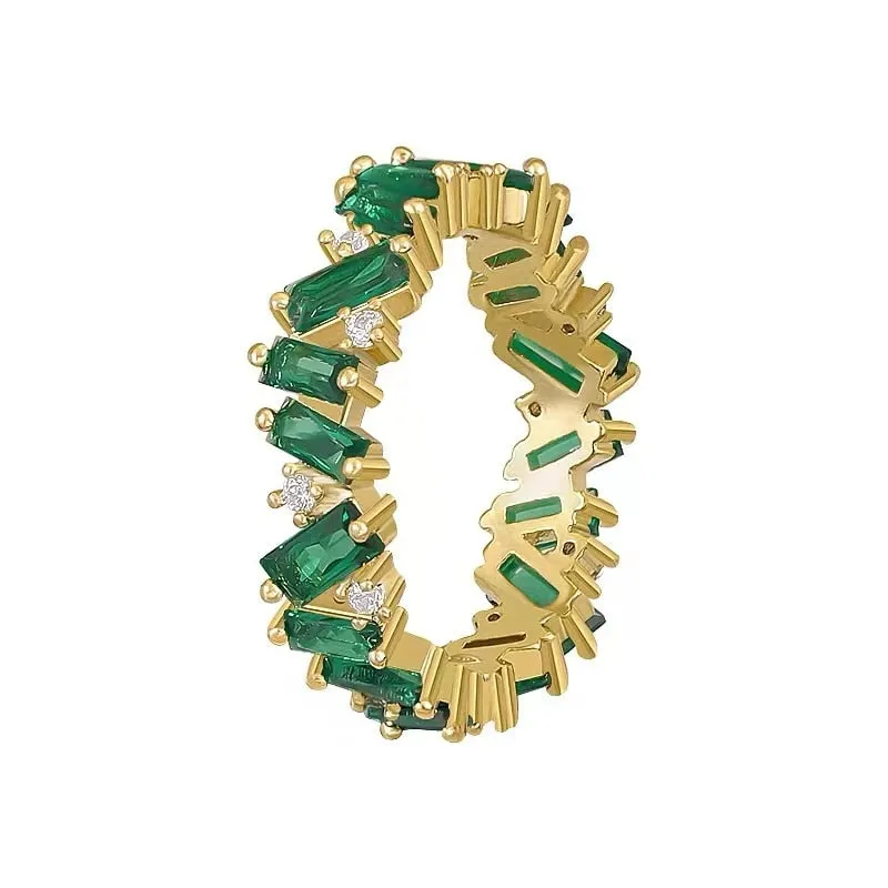 Luxury Green Crystal Irregular Gold Rings Woman Jewelry High Level Set Accessories Fashion Girls