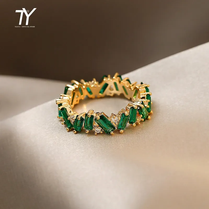 Luxury Green Crystal Irregular Gold Rings Woman Jewelry High Level Set Accessories Fashion Girls