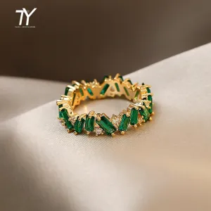 Luxury Green Crystal Irregular Gold Rings Woman Jewelry High Level Set Accessories Fashion Girls