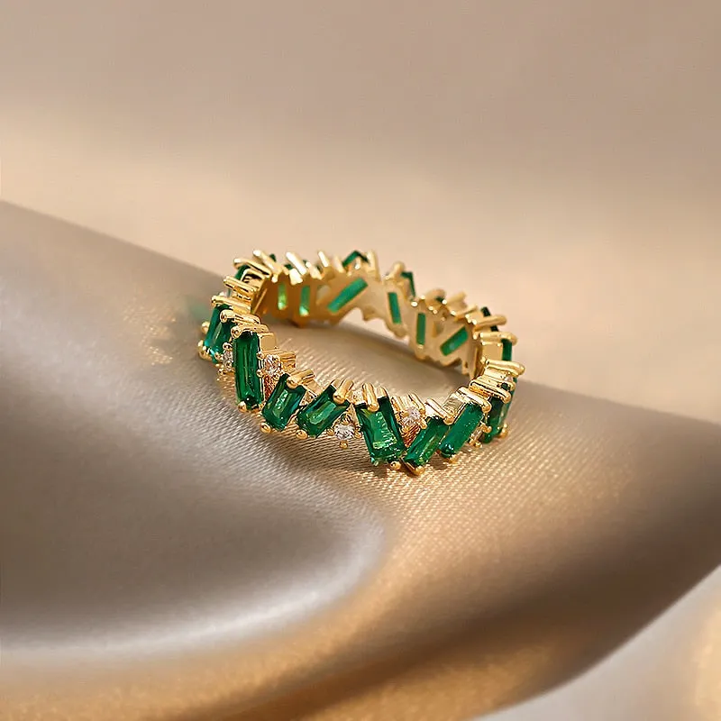 Luxury Green Crystal Irregular Gold Rings Woman Jewelry High Level Set Accessories Fashion Girls