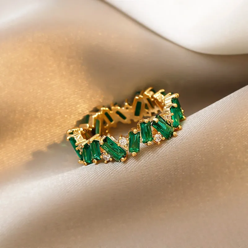 Luxury Green Crystal Irregular Gold Rings Woman Jewelry High Level Set Accessories Fashion Girls