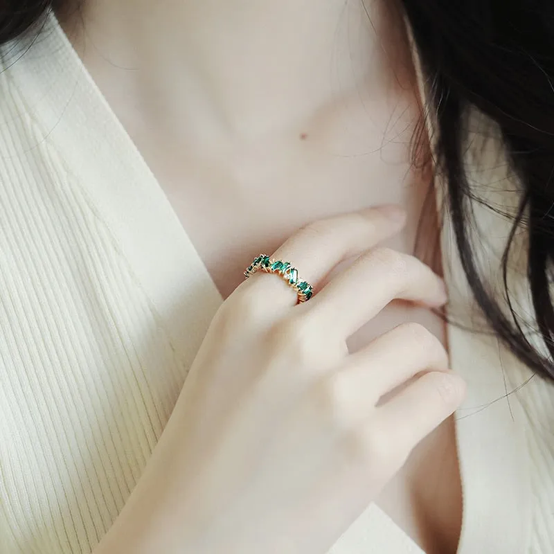 Luxury Green Crystal Irregular Gold Rings Woman Jewelry High Level Set Accessories Fashion Girls