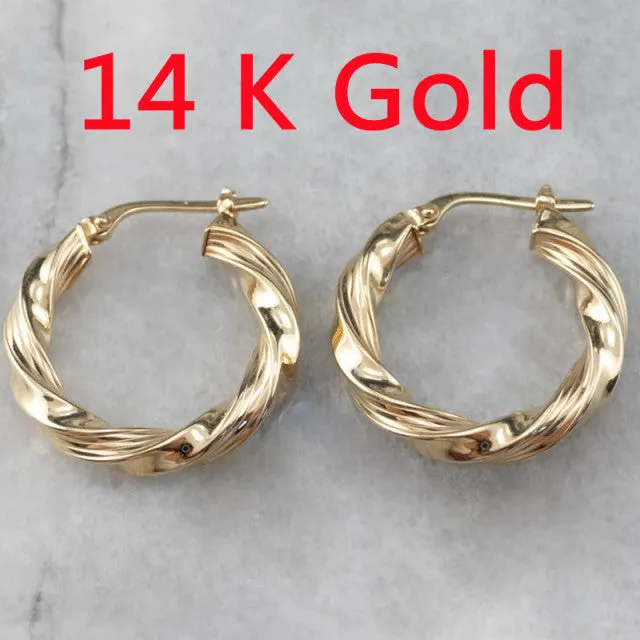 Luxury Hoope Earrings 14K Solid Gold For Women Wedding Jewelry