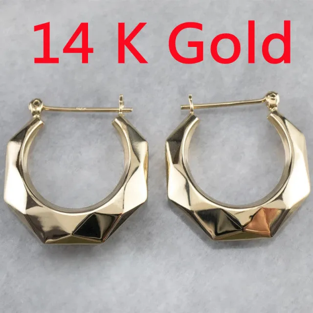 Luxury Hoope Earrings 14K Solid Gold For Women Wedding Jewelry