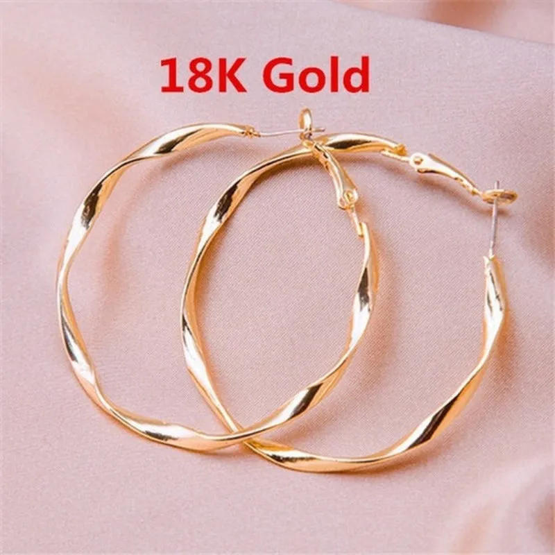 Luxury Hoope Earrings 14K Solid Gold For Women Wedding Jewelry