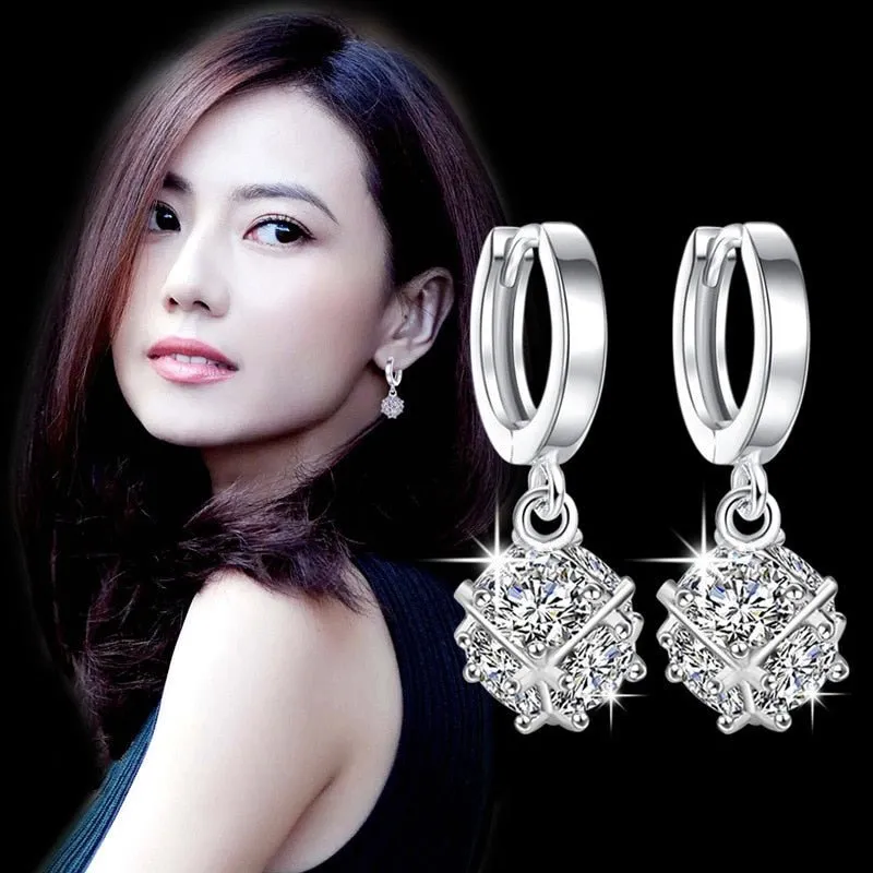 Luxury Zircon Stud Earring 925 Silver Women Wedding Jewelry