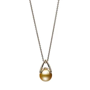 M Collection 18K Yellow Gold Golden South Sea Cultured Pearl & Diamond Pendant Necklace