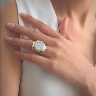 Marble Round Square Minimalist Statement Rings