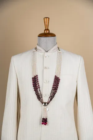 Maroon Four Layered Mala With Big Pearl Lead Drop